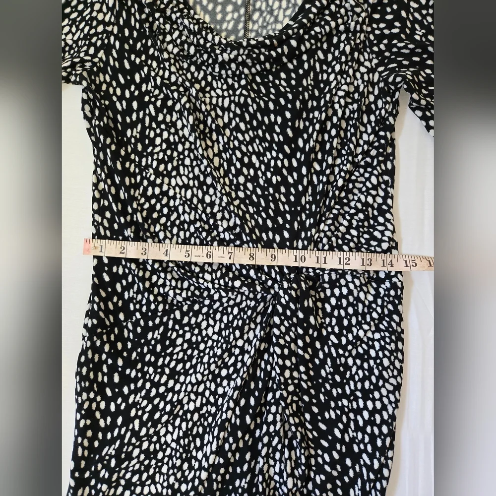 Michael Kors Black and White Pleated Wrap Dress